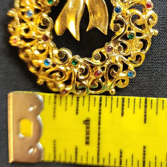 Vtg Robyn Rush Christmas Wreath RR USA & Christmas Tree Brooch Pin Rhinestones - Picture 16 of 16